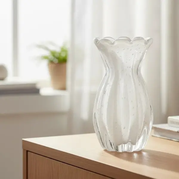 VASO EM VIDRO BRANCO LEITOSO G