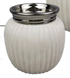 VASO DE CERAMICA BRANCO E PRATEADO