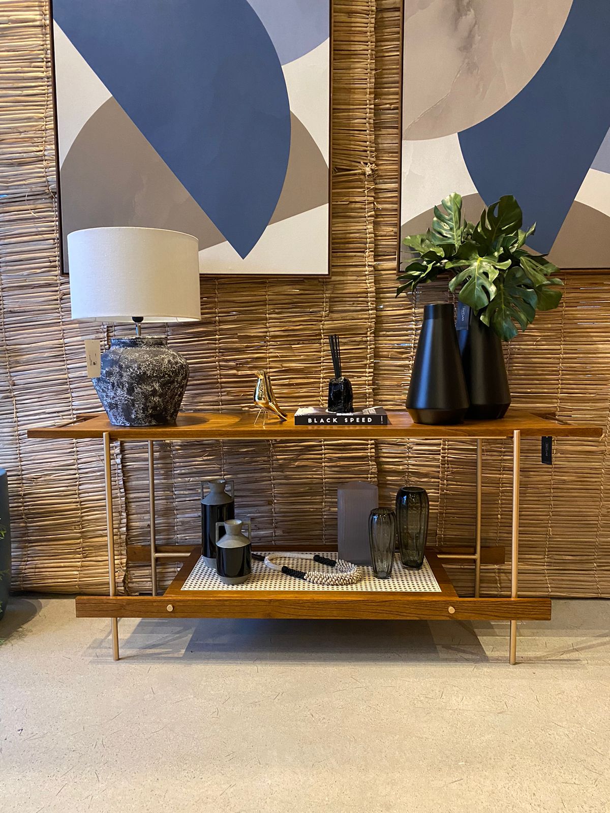 original.jpeg APARADOR EVEN IMBUIA/CHAMPANHE TELA ABERTA 180X45X80 - Imagem 1