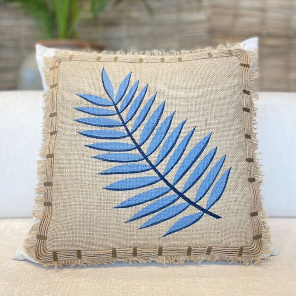 ALMOFADA LINHO CRU 52X52 C/AP JUTA+BORD RAMI AZUL 1