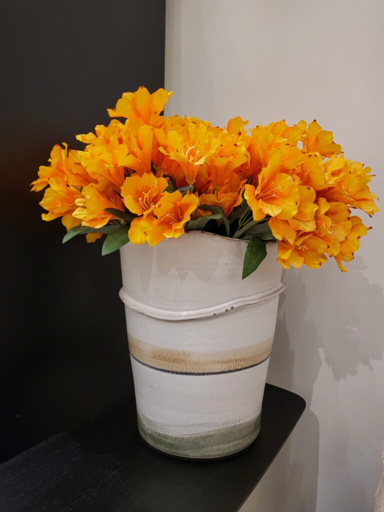 Vaso Cerâmica Branco com Verde
