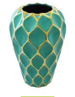 VASO EM CERAMICA VERDE COM DOURADO G