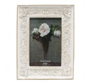 PORTA RETRATO EM RESINA BRANCO E BEGE