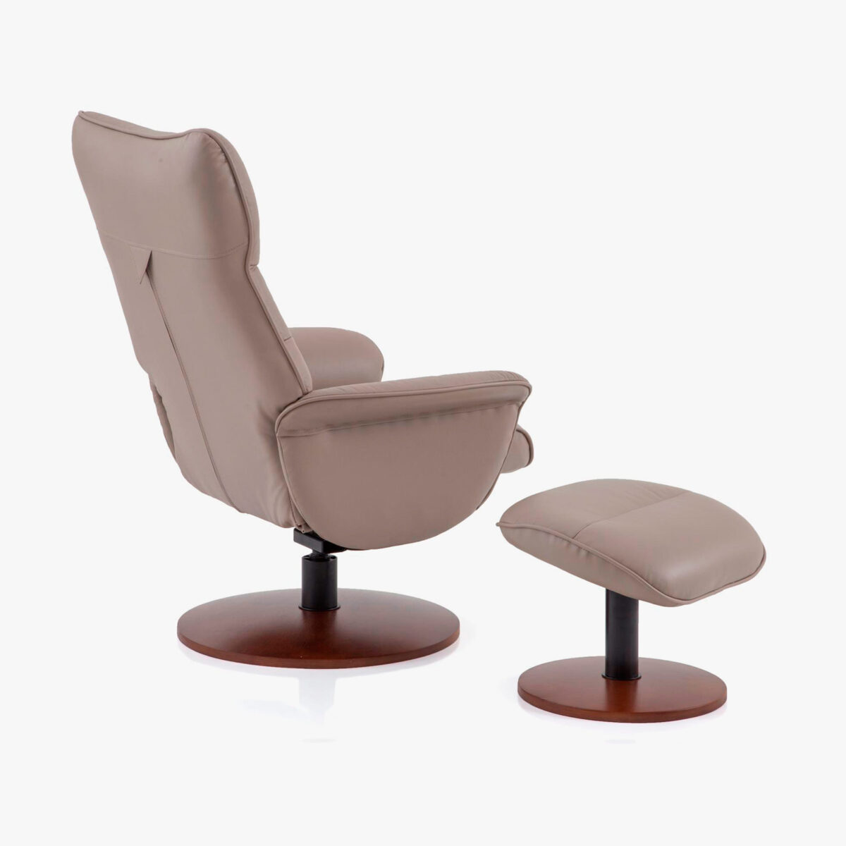 POLTRONA LAVALLE COM PUFF BASE MADEIRA GIR EM COURO TAUPE - Imagem 2