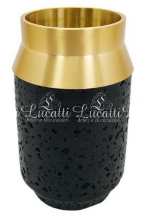 VASO EM CERAMIC PRETO COM DOURADO - P