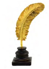 PECA DECORATIVA DE RESINA FOLHA DOURADA COM A BASE DE RESINA