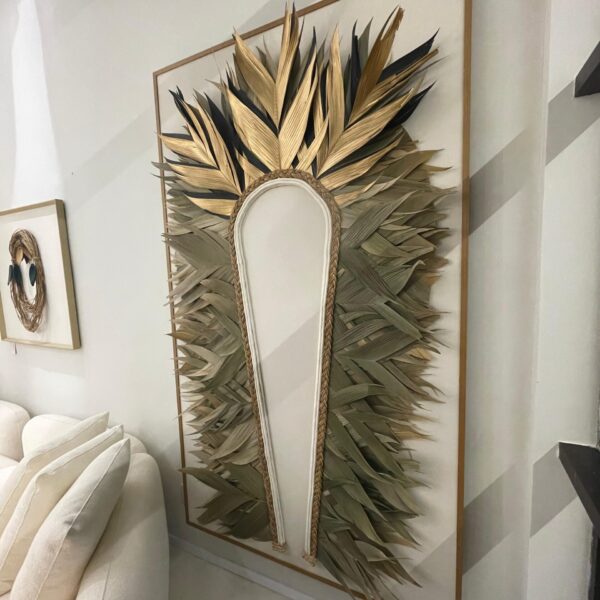 QUADRO COCAR HOVY FOLHA PALMEIRA VERDE BEGE DOURADO 240X140