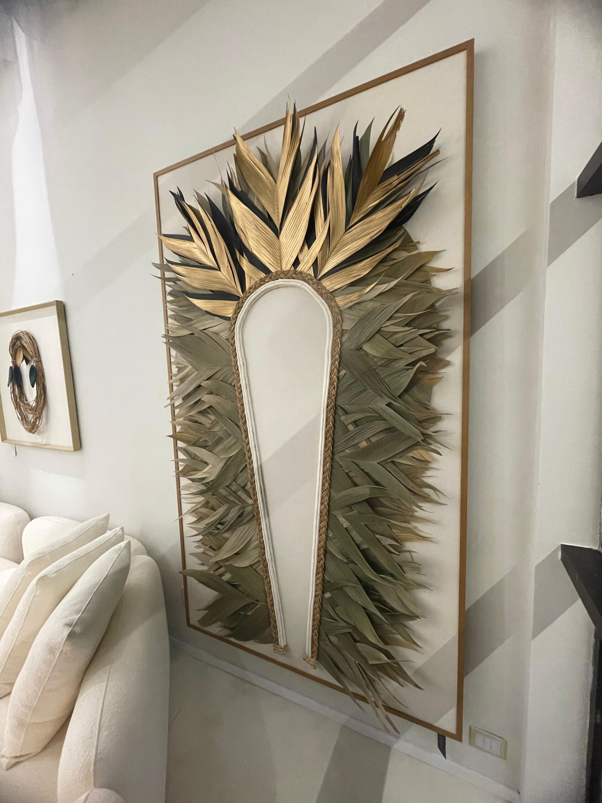 original.jpeg QUADRO COCAR HOVY FOLHA PALMEIRA VERDE BEGE DOURADO 240X140 - Imagem 1