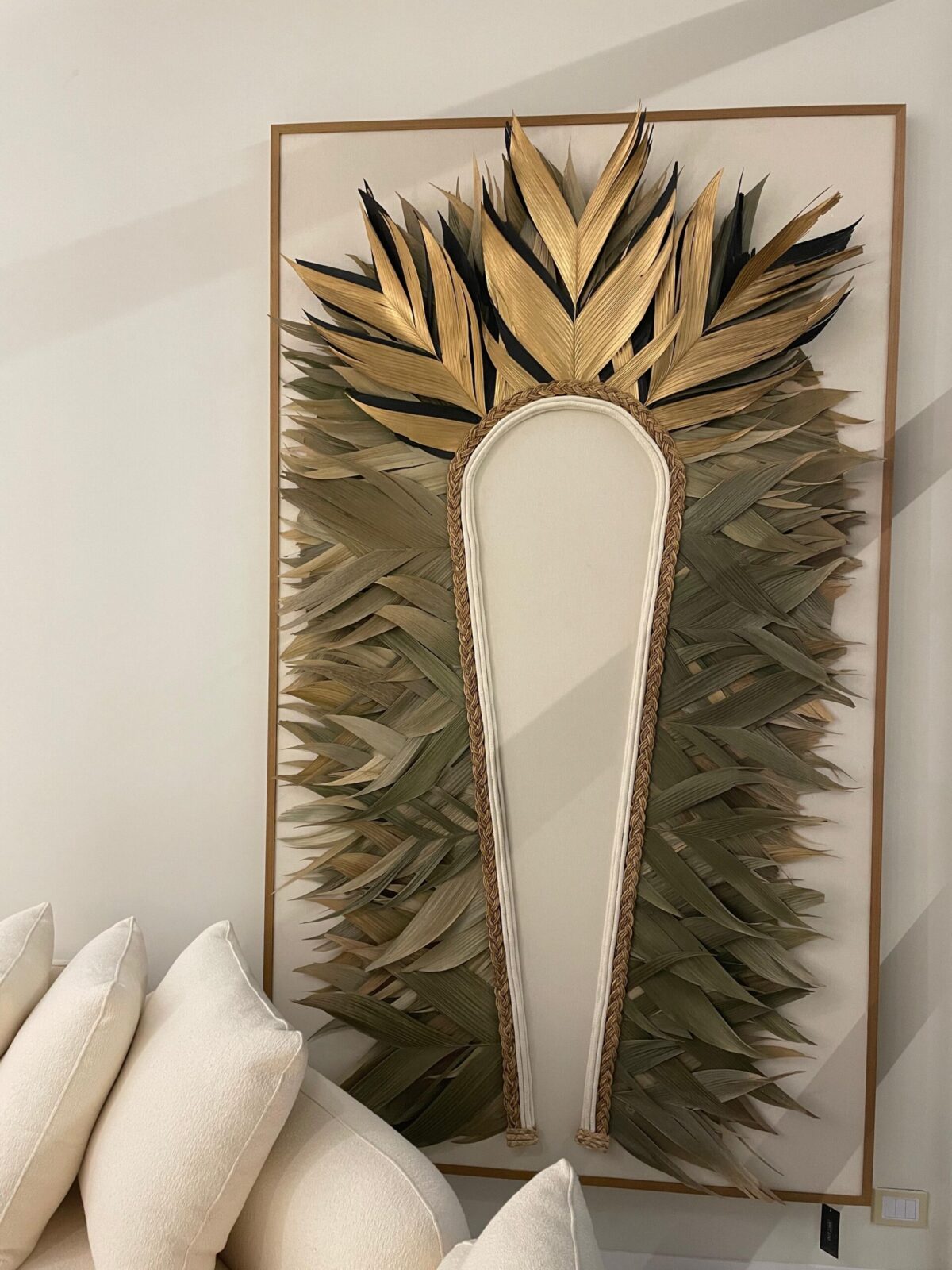 QUADRO COCAR HOVY FOLHA PALMEIRA VERDE BEGE DOURADO 240X140 - Imagem 2