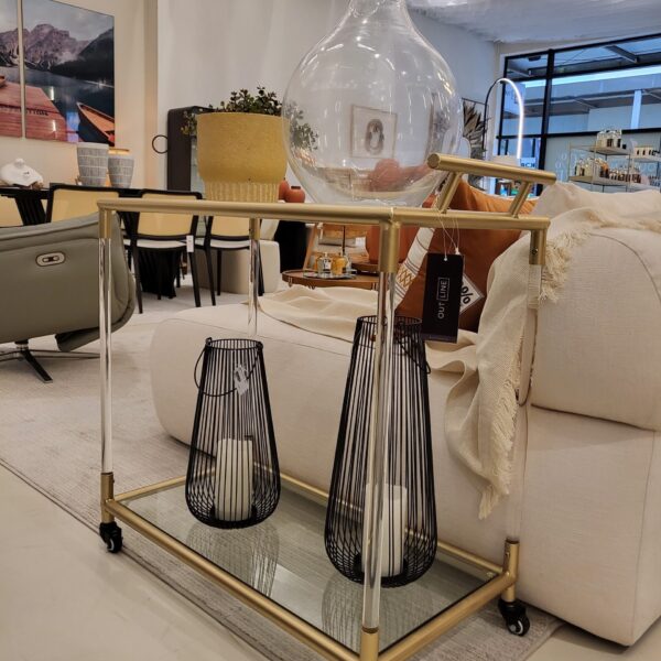 CARRINHO BAR METAL DOURADO COM ACRILICO 56X40X80