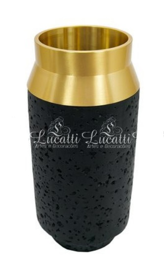 VASO EM CERAMICA PRETO COM DOURADO - M