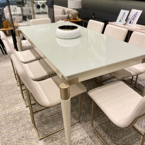 MESA DE JANTAR ARKETIPO LBO OURO VIDRO OFF WHITE 200X100X76