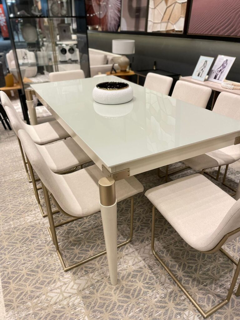 Mesa de Jantar Arketipo Lbo Ouro Vidro Off White 200x100x76
