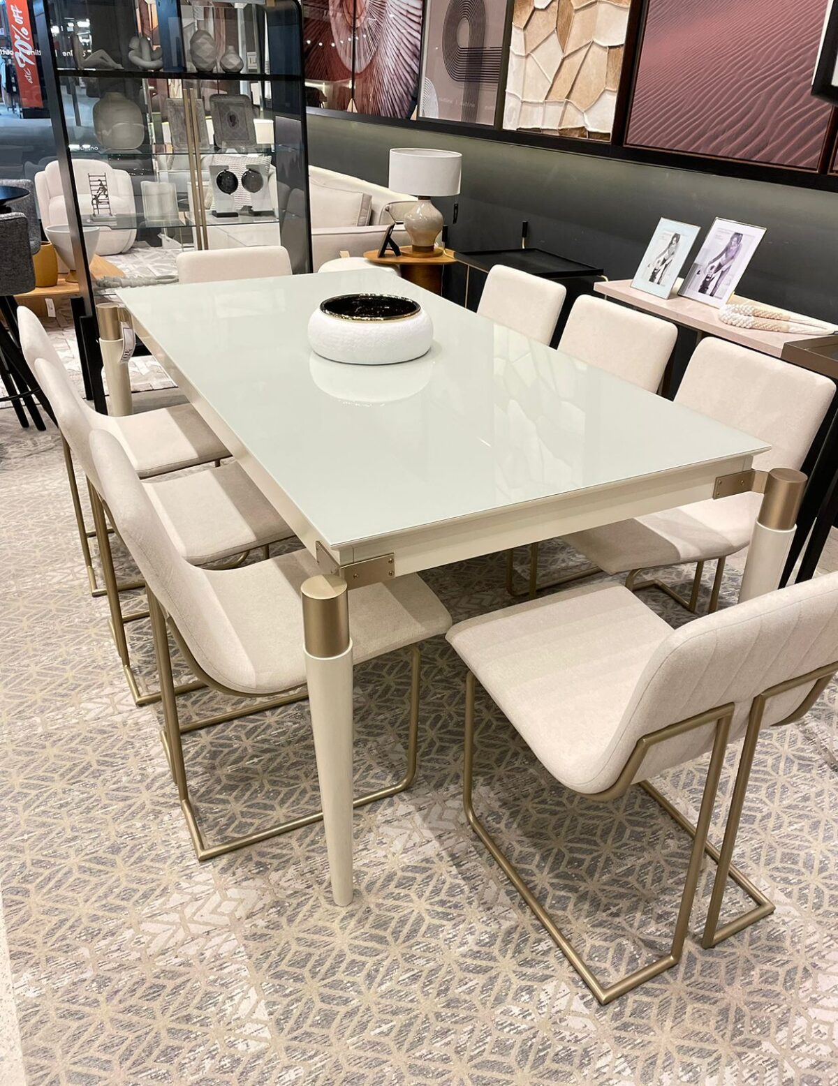 MESA DE JANTAR ARKETIPO LBO OURO VIDRO OFF WHITE 200X100X76 - Imagem 2