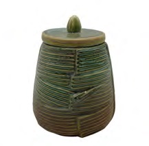 POTE DE CERAMICA VERDE COM DESENHO DE FOLHAS