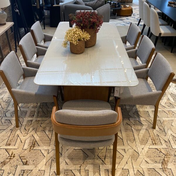 MESA DE JANTAR AGNES 200X100 BASE AMEND/TAMP VIDRO OFF