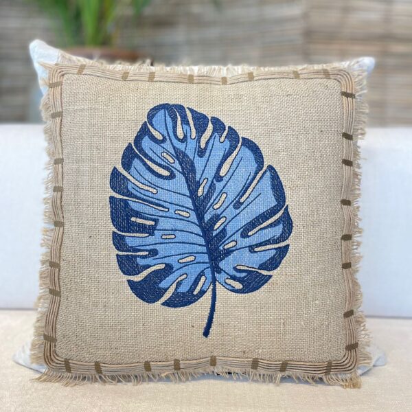 ALMOFADA LINHO CRU 52X52 C/AP JUTA+BORD RAMI AZUL 2