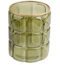 VASO DE VIDRO VERDE COM DETALHES DOURADO 12CM X 12CM X 15CM