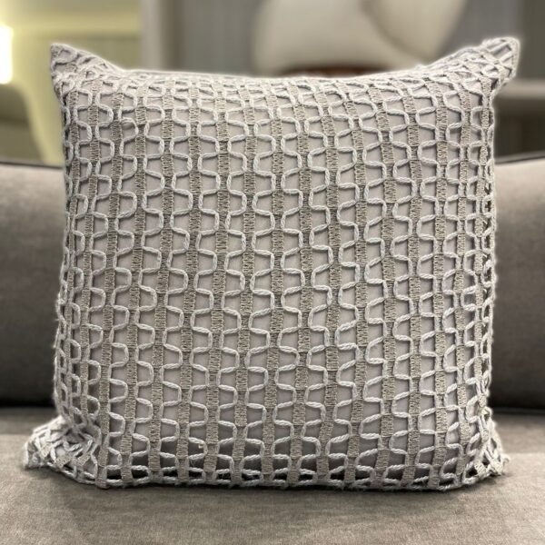 ALMOFADA QUADRADA AZUL E CINZA VERSO VELUDO CINZA 52X52