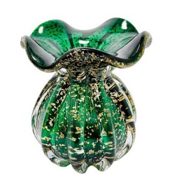 VASO EM VIDRO VERDE E DOURADO