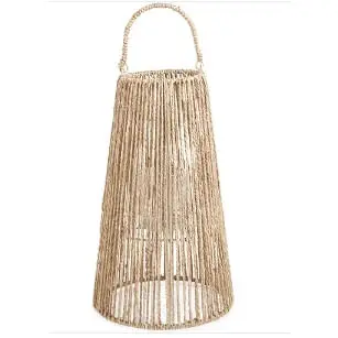Lanterna em Fibra Natural com Suporte em Vidro 45x25cm