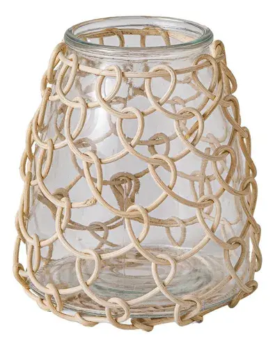 Vaso em Vidro com Fibra Natural 16x14cm