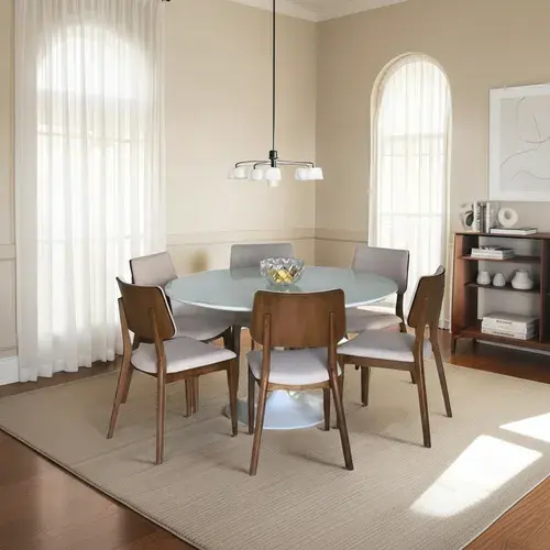 Mesa de Jantar Saarinen Laca Vidro Branco D120