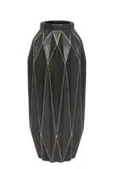 Vaso de Cerâmica Preto com Desenhos Geométricos 13,8cm x 13