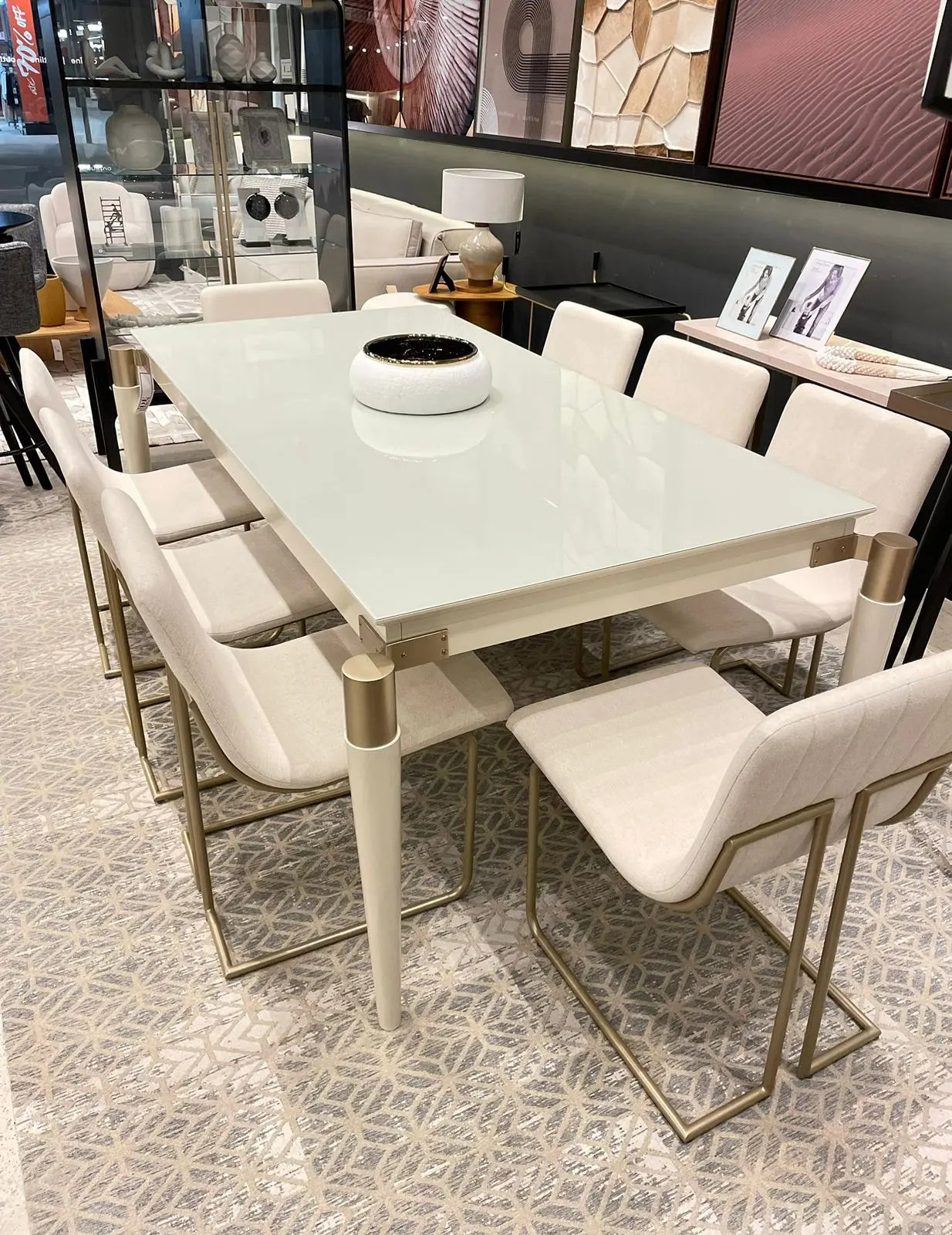 Mesa de Jantar Arketipo Lbo Ouro Vidro Off White 200x100x76 - Imagem 2