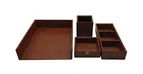 Cj. de Itens de Escritório Estilo Couro Marrom - 4PCS